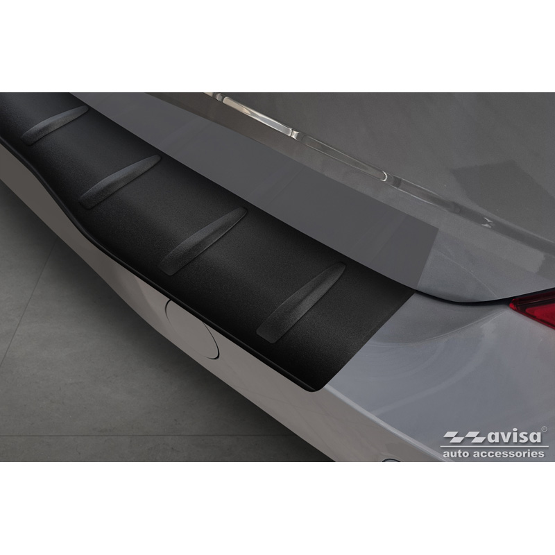 Protection de seuil arrière inox noir mat sur mesure pour Ford Transit Custom & Tourneo Custom (V710) 2023- / Volkswagen Transporter T7 2024- 'Ribs'