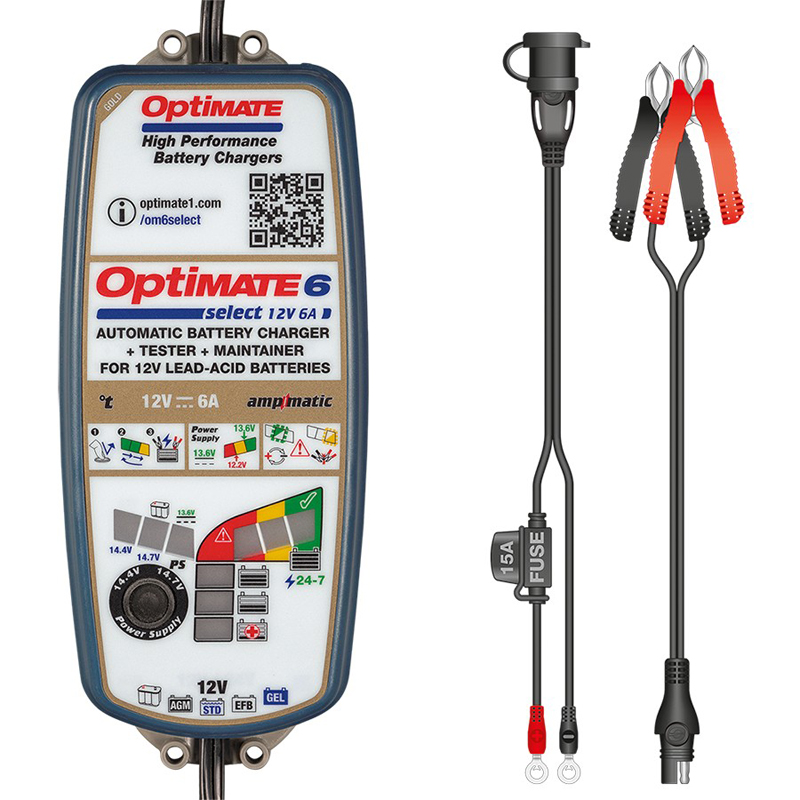 OptiMate 6 Select Chargeur-testeur-mainteneur avec récupération de batterie 12 V 6 A en 9 étapes