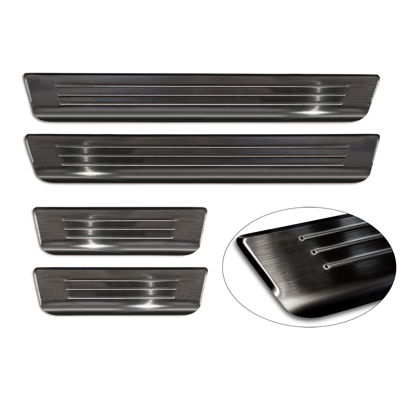 Seuils de portes inoxydable noir sur mesure pour Volvo S60 III & V60 II 2018- - 'Lines' - 4-pièces