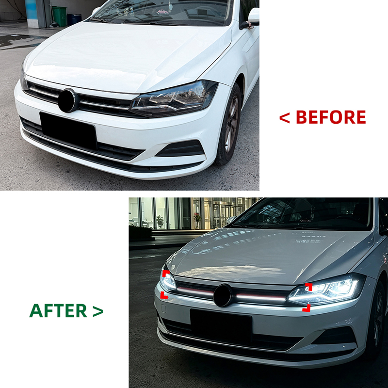 Grill en Optique-GTI avec Bande-LED sur mesure pour Volkswagen Polo VI (AW1) 2017-2021