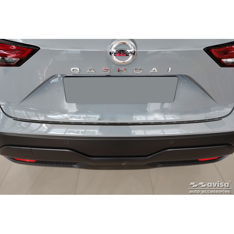 Protection de seuil arrière inox noir sur mesure pour Nissan Qashqai III 2021- 'Ribs'