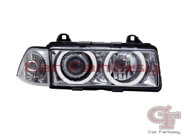 Phares BMW E36 limousine Angel Eyes chrome