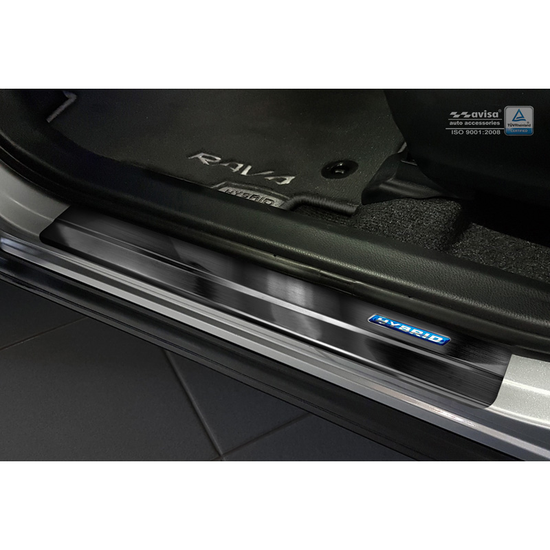 Seuils de portes inoxydable noir sur mesure pour Toyota C-HR 2016-2019 & FL 2019-2023 & RAV4 IV FL 2016-2018 & Lexus NX 2014-2021 - 'Hybrid' - 4-pièces