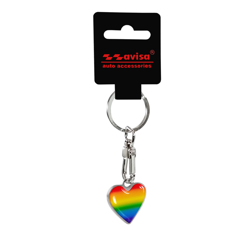 Porte-clés en acier inoxydable - 'coeur en résine' arc en ciel
