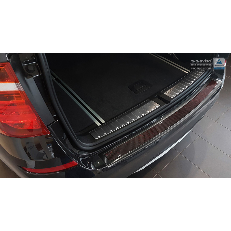 Protection de seuil arrière inox 'Deluxe' sur mesure pour BMW X3 F25 2014-2017 Noir/Carbone Rouge-Noir
