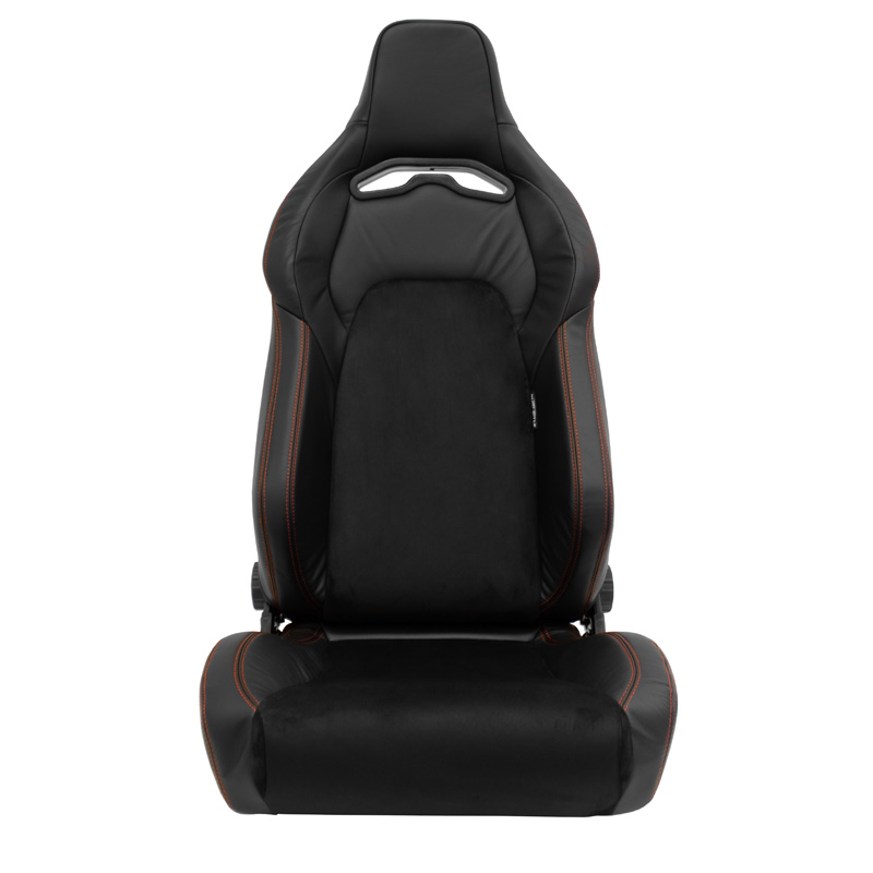 Siège baquet 'VGR Premium' - Cuir & Alcantara Noir + Surpiqûres rouge - Dossier réglable - incl. glissières