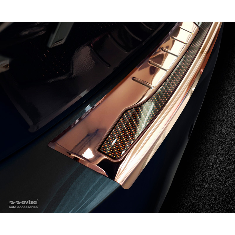 Protection de seuil arrière inox 'Deluxe' sur mesure pour BMW X1 F48 2015-2022 'Performance' Cuivre/Carbone Cuivre