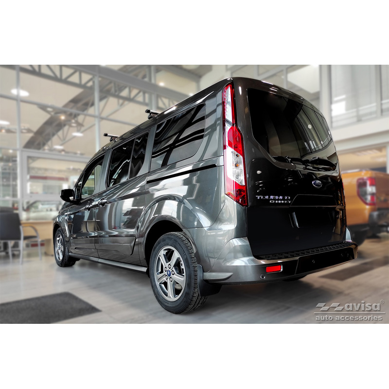 Protection de seuil arrière en aluminium noir mat sur mesure pour Ford Tourneo Connect/Transit Connect 2014-2017 & FL 2017-2022 'Riffled Plate'