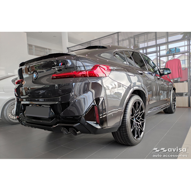 Protection de seuil arrière inox Noir sur mesure pour BMW X4 G02/F98 M Competition Facelift 2021- 'Ribs'