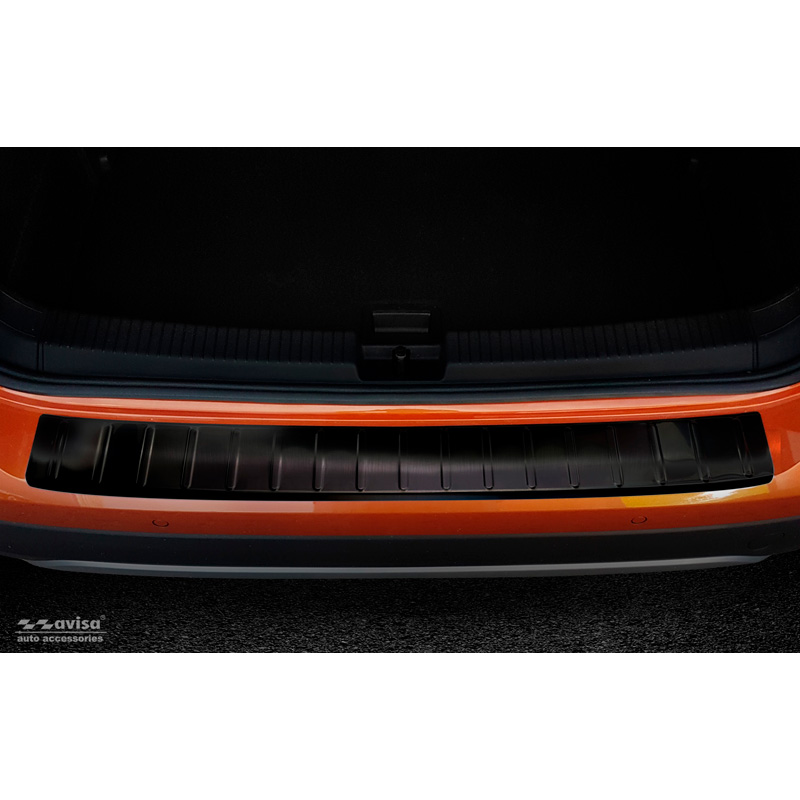 Protection de seuil arrière inox noir sur mesure pour Volkswagen T-Cross 2019-2024 & FL 2024- 'Ribs'