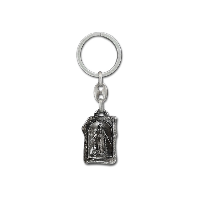 Porte-clés en acier inoxydable - Saint-Christophe & Marie (Argent)