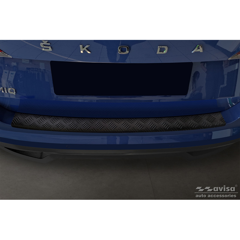 Protection de seuil arrière en aluminium noir mat sur mesure pour Skoda Kamiq 2019- 'Riffled Plate'