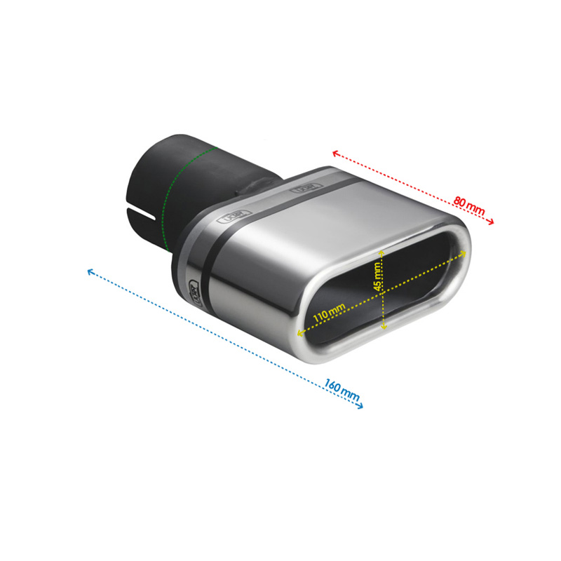 Ulter Sport Embout d'échappement - Ovale 110x45mm - Longueur 80mm - Montage ->50mm - Inoxydable
