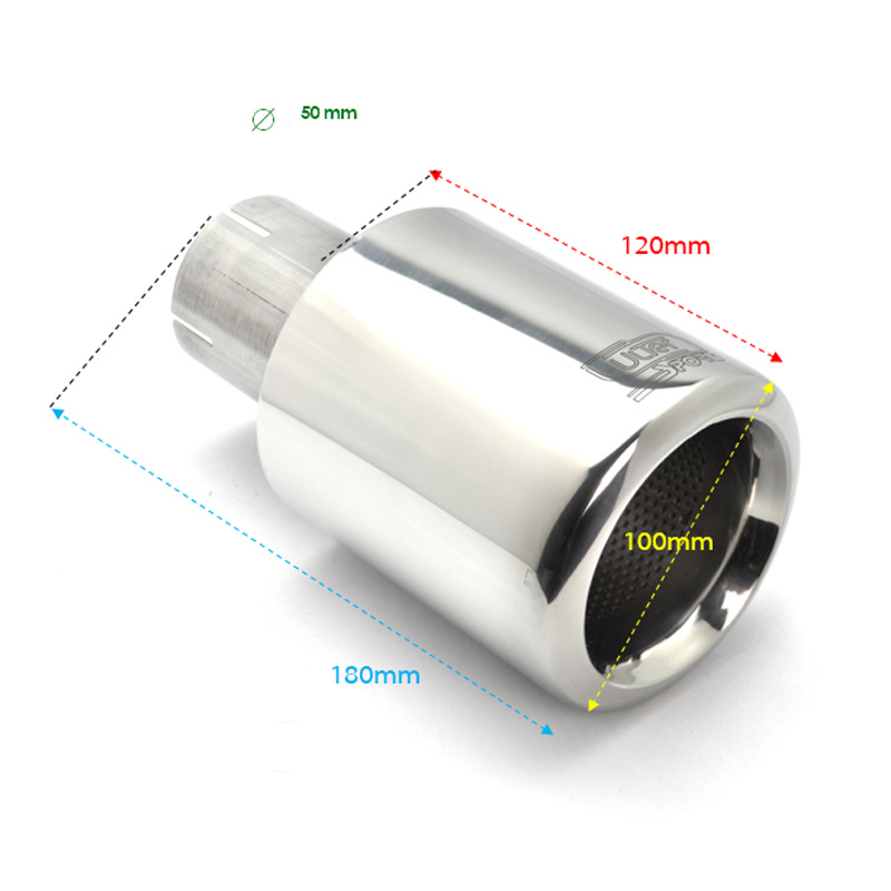 Ulter Sport Embout d'échappement - Ronde Ø100mm Big Rim - Longueur 180mm - Montage ->50mm - Inoxydable