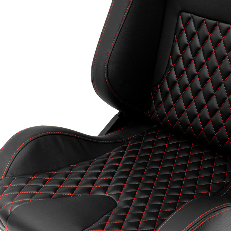 Siège baquet 'AK' - Simili Cuir Noir + Surpiqûres rouge - Dossier réglable - incl. glissières