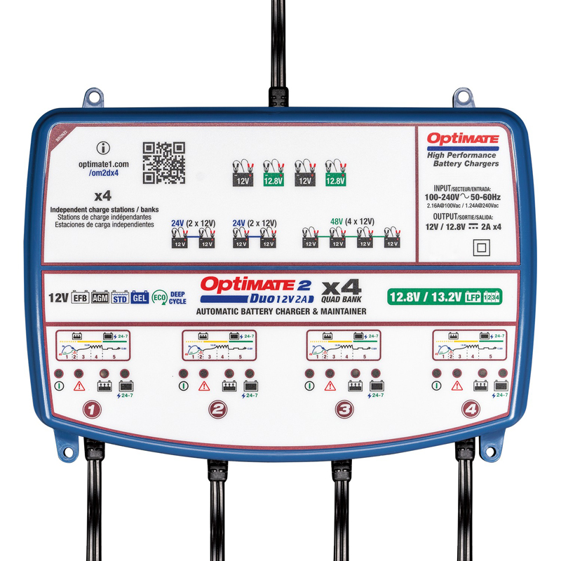 OptiMate 2 DUO x 4 BANK - 12V / 12,8V 2-Amp véritable chargeur et mainteneur