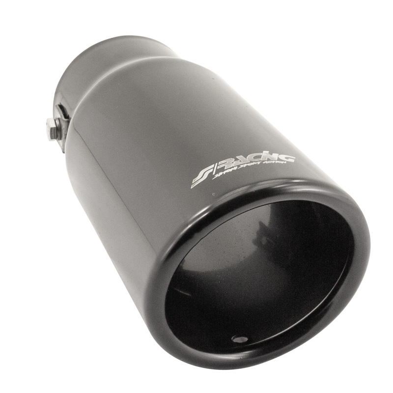 Simoni Racing Embout d'Échappement Rond/Oblique Inox Noir - Ø76xL180mm - Montage ->64mm
