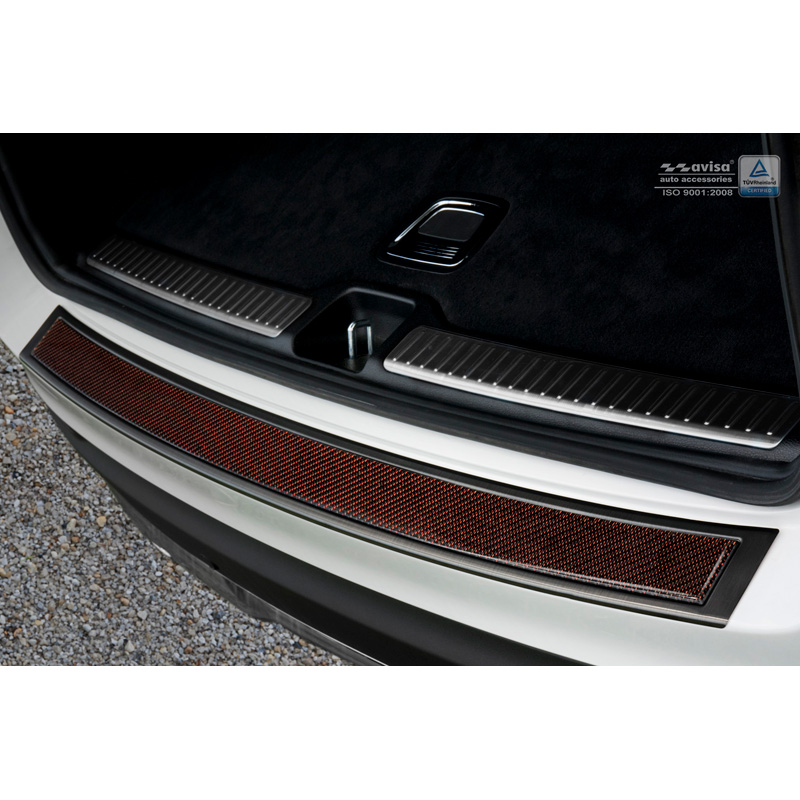 Protection de seuil arrière inox 'Deluxe' sur mesure pour Mercedes GLC 2015-2019 & FL 2019- Noir/Carboné noir-rouge