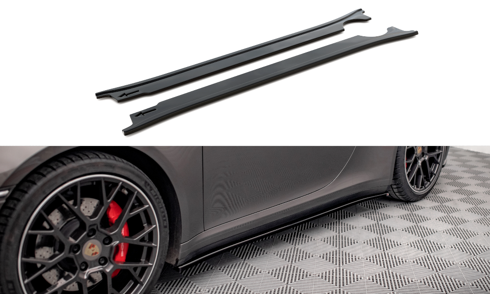 Zijskirts Porsche 911 992 Carrera & Carrera S Maxton Glans Zwart