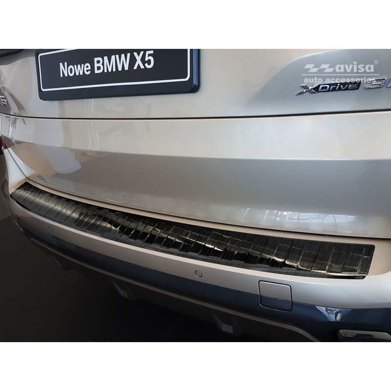 Protection de seuil arrière inox noir sur mesure pour BMW X5 (G05) M-Paquet 2018- excl. M-Competition 'Ribs'