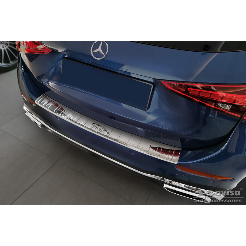 Protection de seuil arrière inox Chrome sur mesure pour Mercedes Classe-C AMG Estate (S206) 2021- 'Ribs'