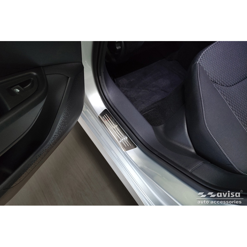 Seuils de portes inoxydable sur mesure pour Skoda Fabia IV Hatchback 2021- 'Lines' - 4-pièces