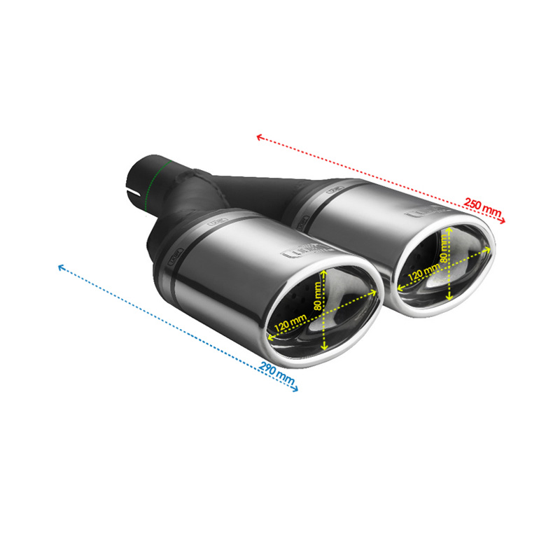 Ulter Sport Embout d'échappement - Ovale Double 120x80mm - Longueur 250mm - Montage ->50mm - Inoxydable