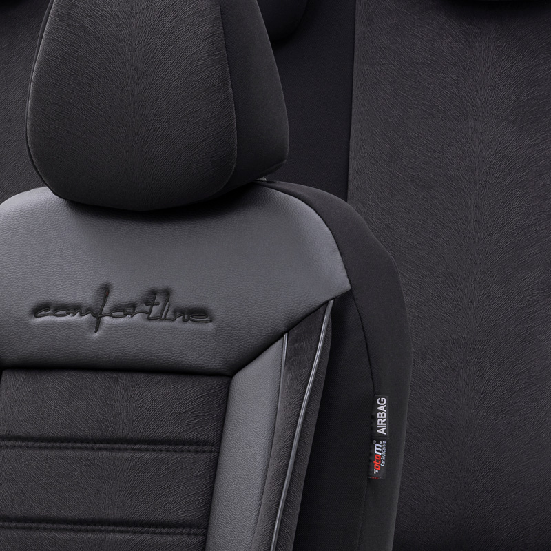 Housse de sièges universel en velours/textile 'Comfortline' Noir - 11-pièces - adapté aux Side-Airbags