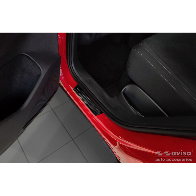 Seuils de portes inoxydable noir sur mesure pour Volkswagen Tiguan II 2016-2020 & FL 2020-2024 'Hybrid' - 4-pièces