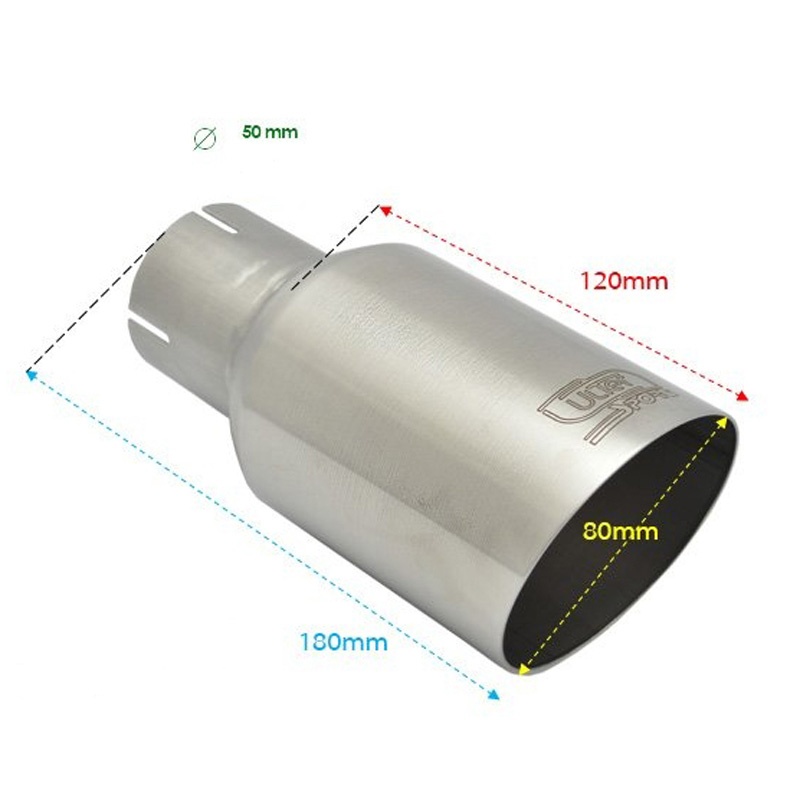 Ulter Sport Embout d'échappement - Ronde Ø80mm Incliné - Longueur 180mm - Montage ->50mm - Inoxydable Brossé