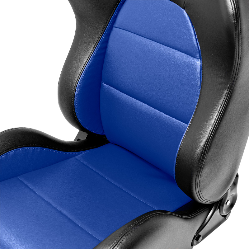 Siège baquet 'Eco' - Noir/Simili Cuir Bleu - Dossier réglable (à droite) - incl. glissières