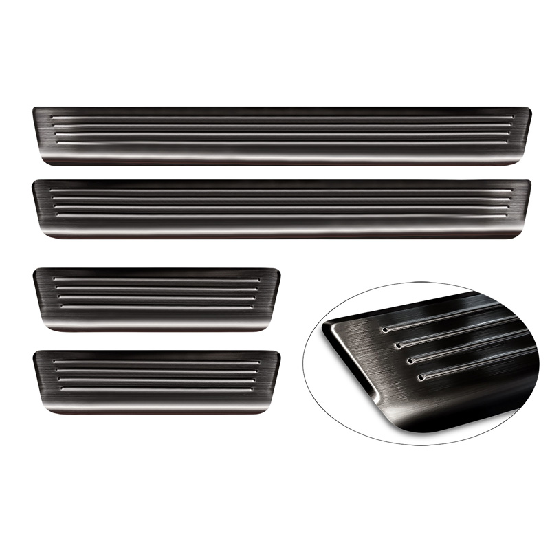Seuils de portes inoxydable noir sur mesure pour Volvo EX30 2023- - 'Lines' - 4-pièces