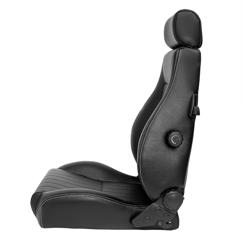 Siège baquet 'Retro' - Simili Cuir Noir + Surpiqûres argent - Dossier réglable - incl. glissières