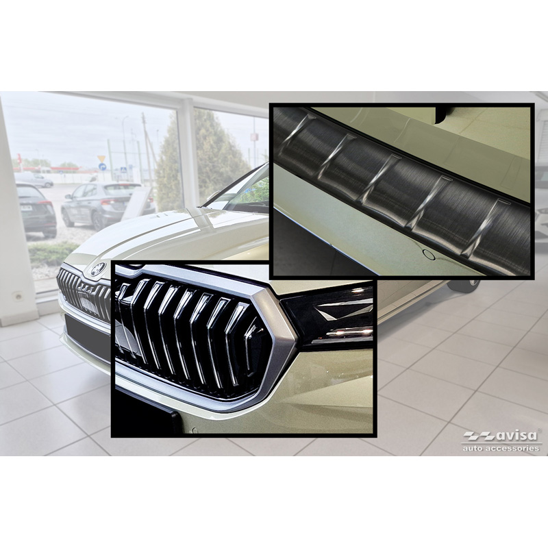 Protection de seuil arrière inox noir sur mesure pour Skoda Superb IV Combi 2023- 'Ribs'
