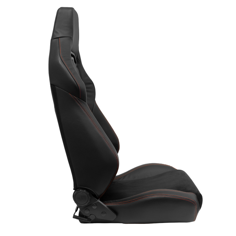 Siège baquet 'VGR Premium' - Cuir & Alcantara Noir + Surpiqûres rouge - Dossier réglable - incl. glissières