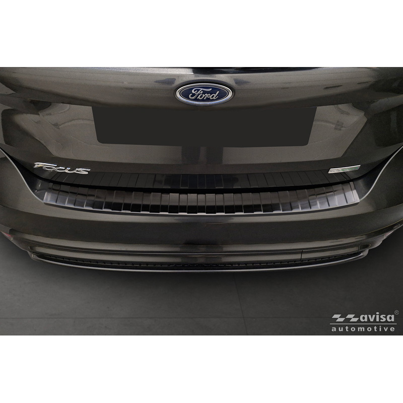 Protection de seuil arrière inox noir sur mesure pour Ford Focus III HB Facelift 2014-2018 & Fiësta 2017-2023 'Ribs'