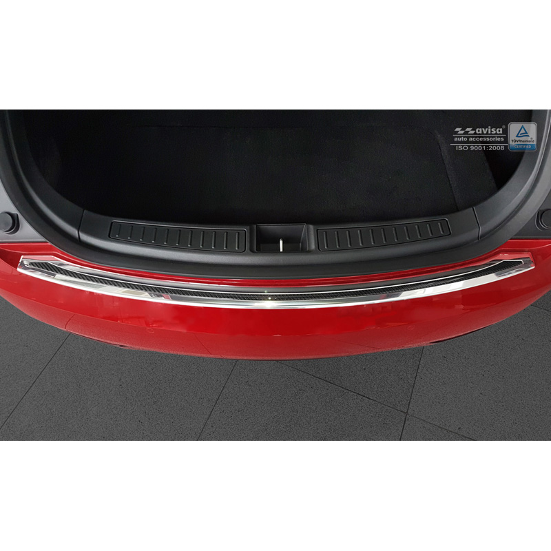 Protection de seuil arrière inox 'Deluxe' sur mesure pour Tesla Model S 2012-2016 & Facelift 2016- Chromé/Carboné noir