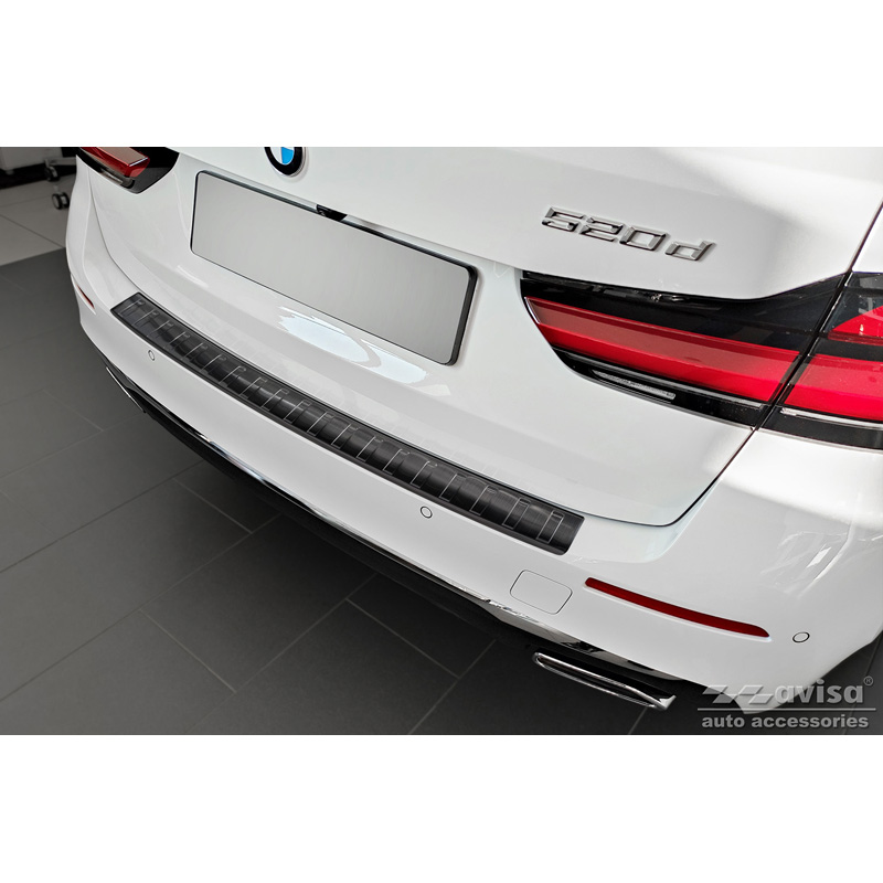 Protection de seuil arrière inox noir sur mesure pour BMW Série 5 G31 Touring Facelift 2020-2024 excl. M-Sport 'Ribs'