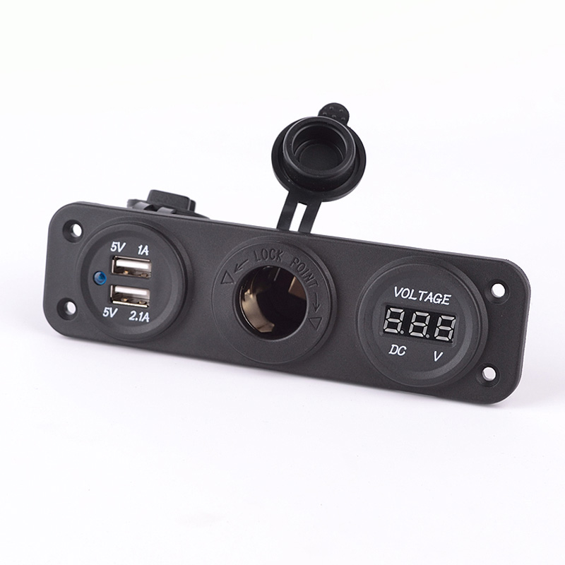 Adaptateur USB d'Encastré 3-en-1 2xUSB 5V-2,1A&1A/Ind. Volt/Prise/Input 12V-24V