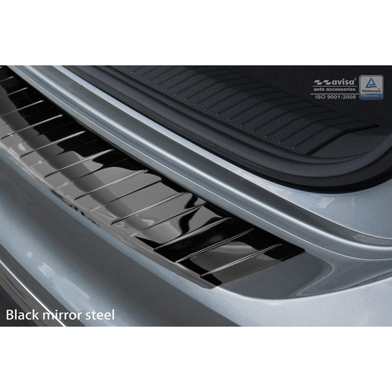 Protection de seuil arrière inox Noir-Chromé sur mesure pour Volkswagen Tiguan II incl. Allspace & R-Line 2016-2020 & FL 2020-2024 'Ribs'