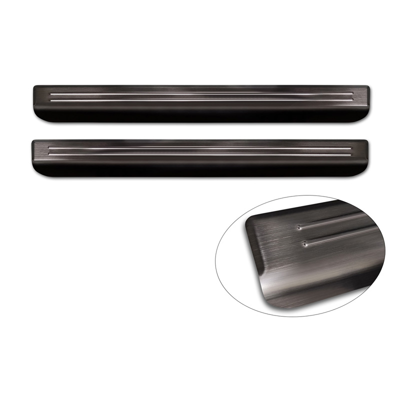 Seuils de portes inoxydable noir sur mesure pour Volkswagen ID.Buzz 2022- - 'Lines' - 2-pièces