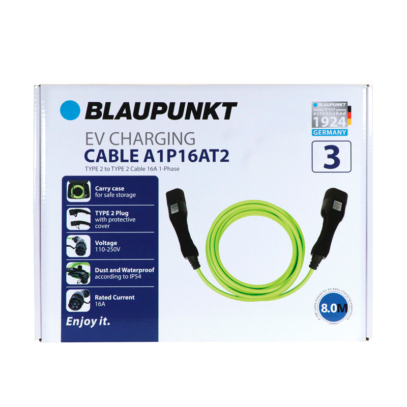 Blaupunkt Câble de recharge Electric Vehicle Type2>2 16A 1ph A1P16AT2 8m