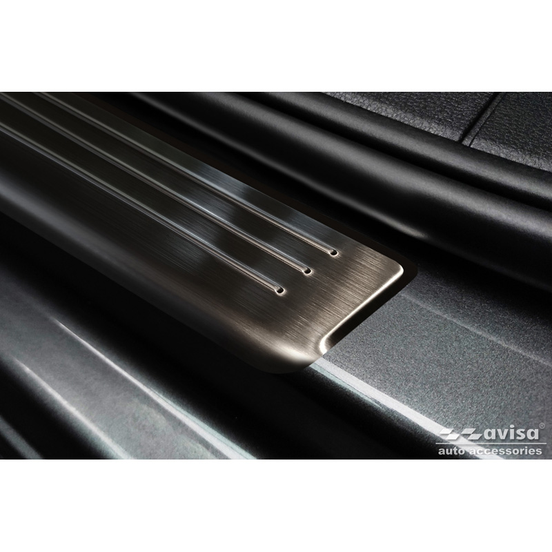 Seuils de portes inoxydable noir sur mesure pour Volkswagen Caddy V 2020- 'Lines' - 2-pièces