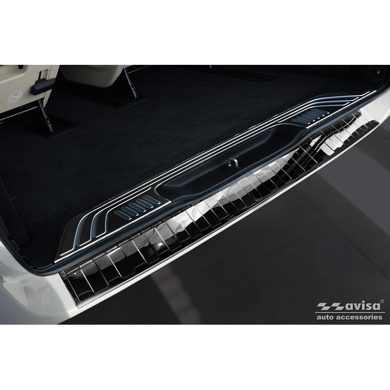 Protection de seuil arrière inox Noir-Chromé sur mesure pour Mercedes Vito / Classe-V 2014-2019 & Facelift 2019- 'Ribs' 'XL'