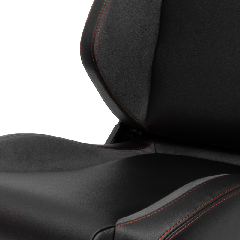 Siège baquet 'VGR' - Simili Cuir Noir + Textile/Suede Gris foncé + Surpiqûres rouge - Dossier réglable - incl. glissières
