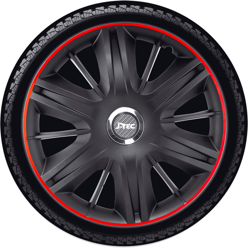 Jeu d'enjoliveurs J-Tec Maximus GTR 14-inch noir/rouge + anneau chromé