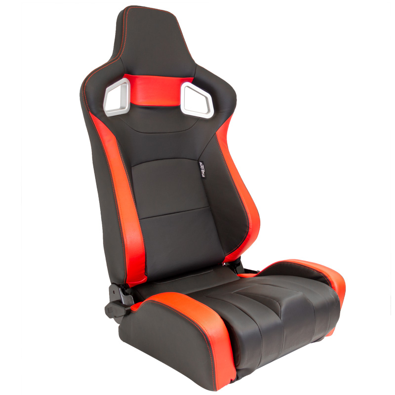 Siège baquet 'RS6-II' - Noir-Mattes/Simili Cuir Rouge - Dossier réglable - incl. glissières