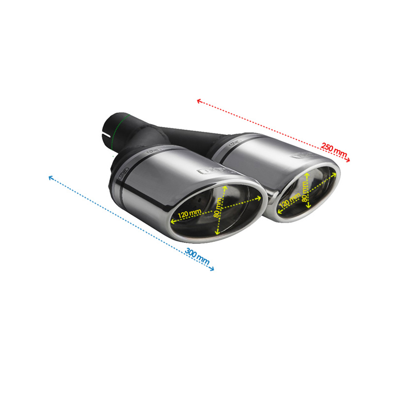 Ulter Sport Embout d'échappement - Ovale Double 120x80mm Incliné - Longueur 250mm - Montage ->50mm - Inoxydable