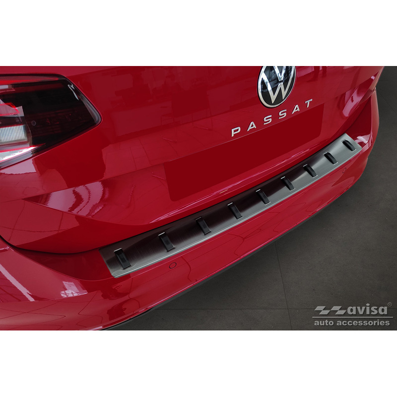 Protection de seuil arrière inox noir sur mesure pour Volkswagen Passat Variant 2014-2019 & Facelift 2019-2023 (incl. R-Line/Alltrack) 'STRONG EDITION'