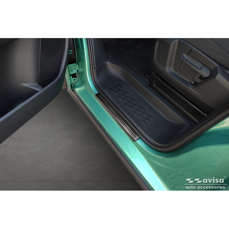 Seuils de portes inoxydable noir sur mesure pour Volkswagen ID.Buzz 2022- - 'Lines' - 2-pièces